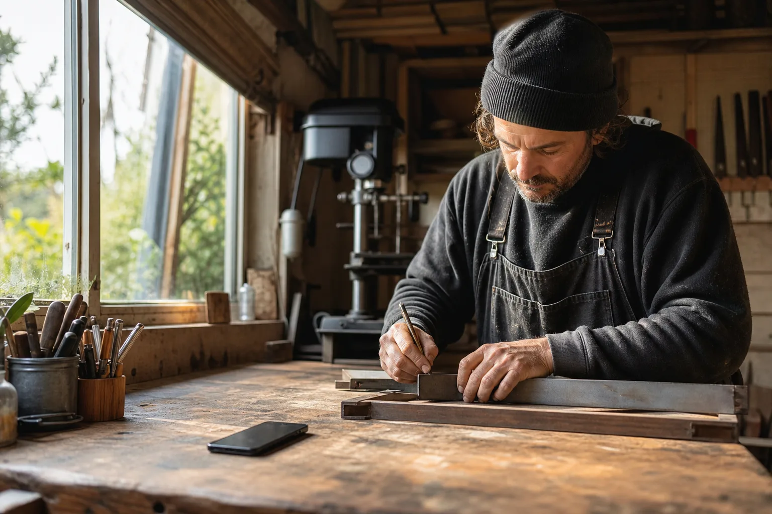 A small business owner focused on work in their workshop